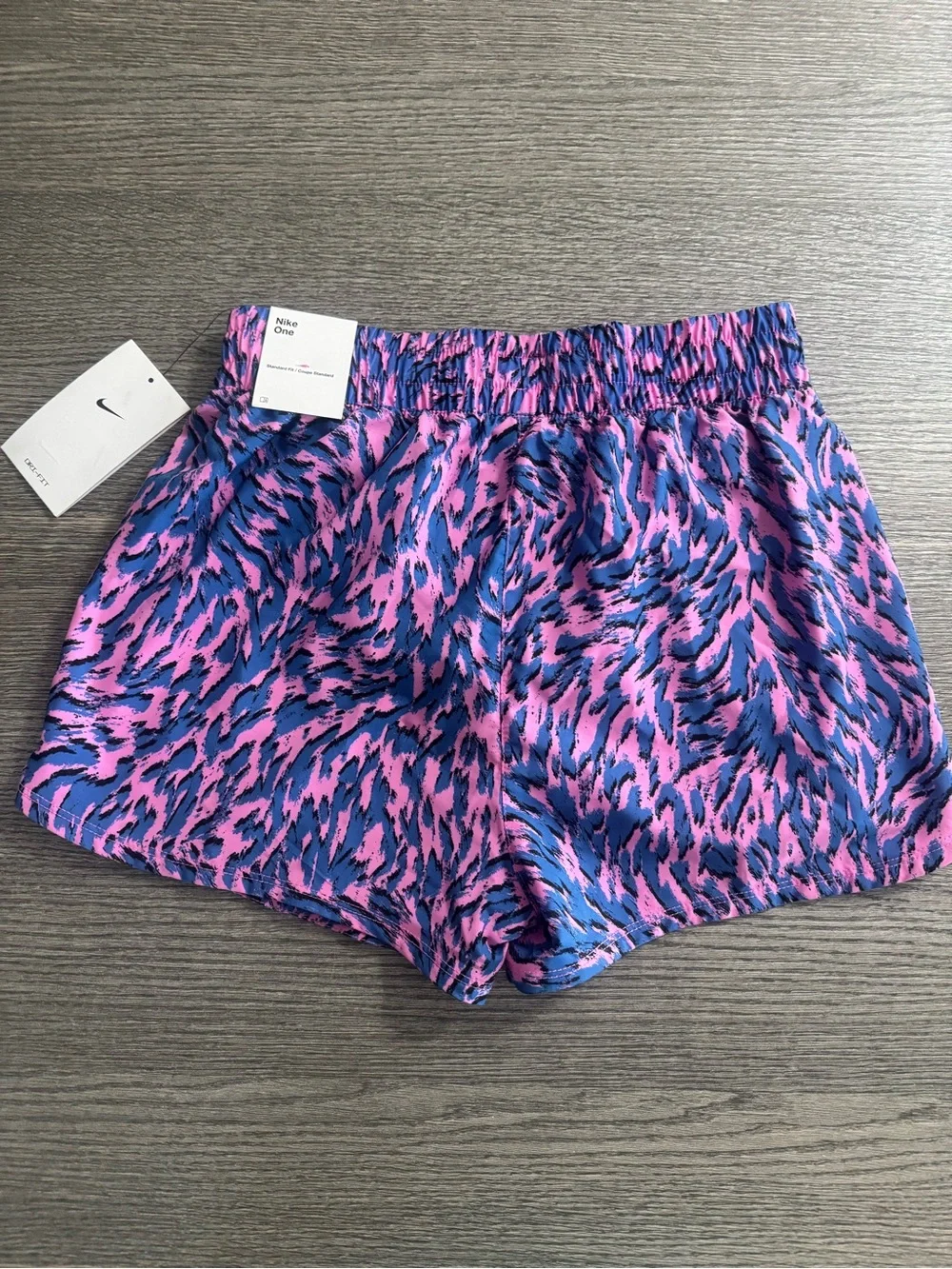 Nike One Kids Girls Woven High-Waisted Shorts Dri-fit Pink/blue Sz L Brief Lined